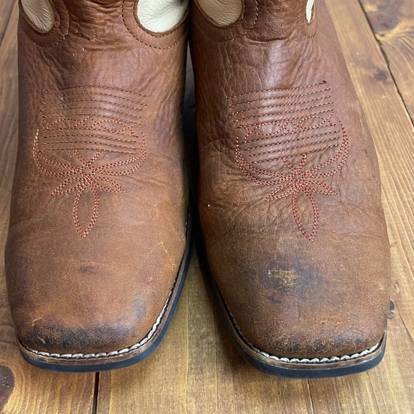Tony lama ivory and tan square toe western cowboy boots size 4.5D - Picture 3 of 10